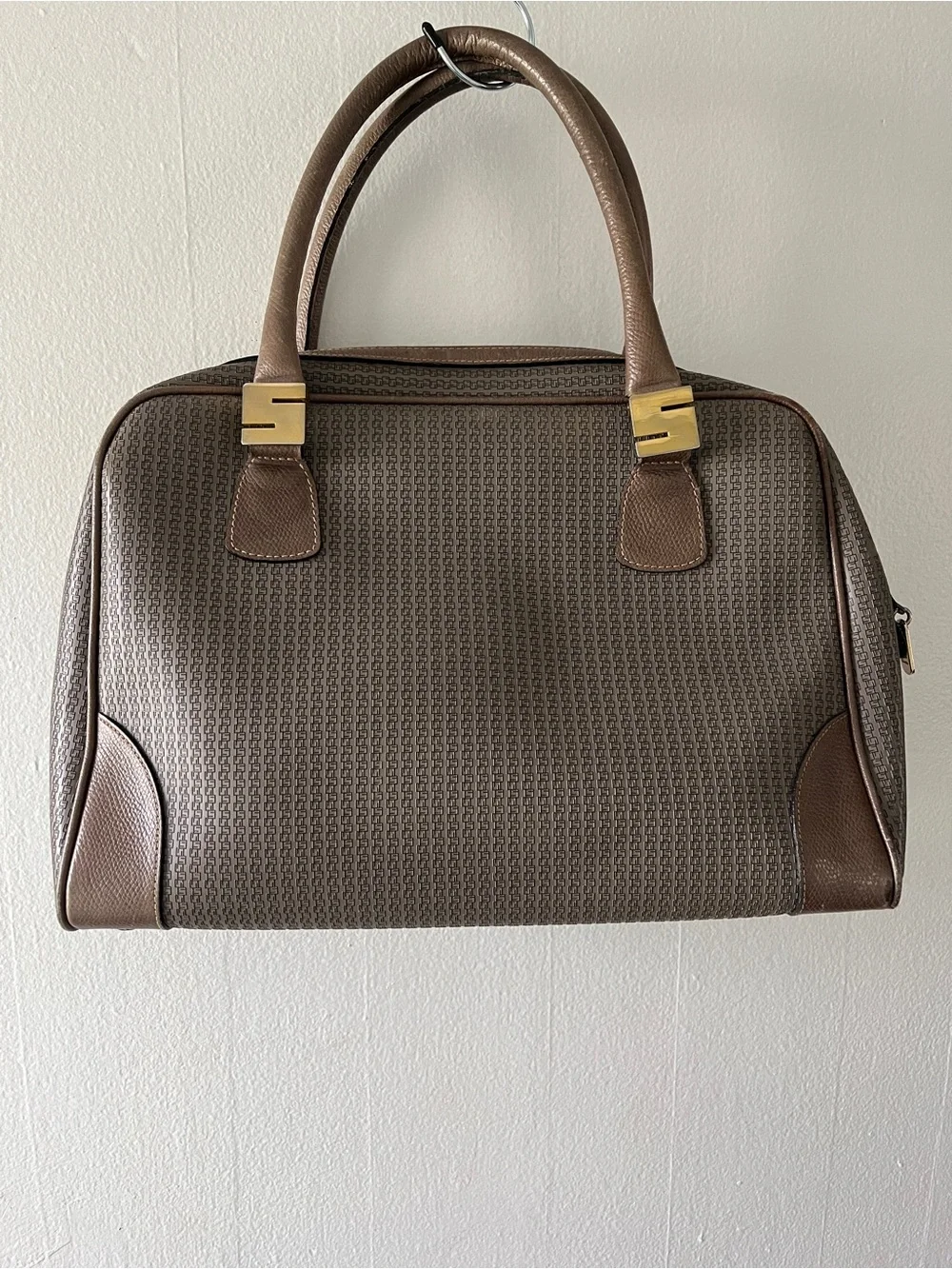 Stepan Made In Italy Structured Brown Satchel with Gold Accent Hardware